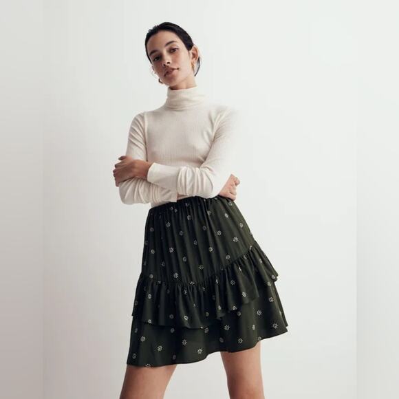 MADEWELL Ruffle Tiered Ditsy Floral Mini Skirt Print Green Spring Small - Picture 1 of 9